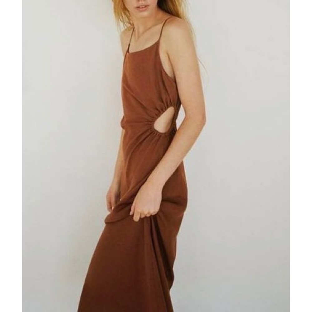 Zara Cut Out Linen Blend Dress